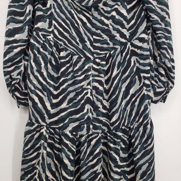 Nasty Gal Zebra Print Midi Dress 8 Long Sleeves High Low Hem Green Black - Picture 9 of 11
